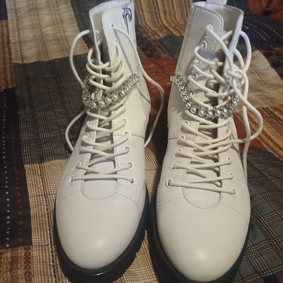 Jimmy Choo White Ankle Boots with Rhinestone Accent - Picture 3 of 5